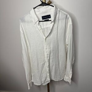 Men's White Linen Button-Up Shirt